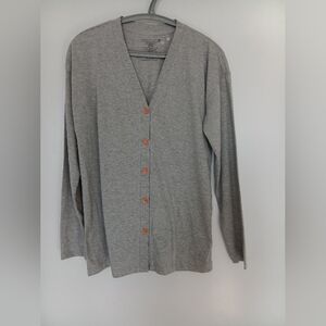 Grey Button-Up Cardigan with Contrast Buttons